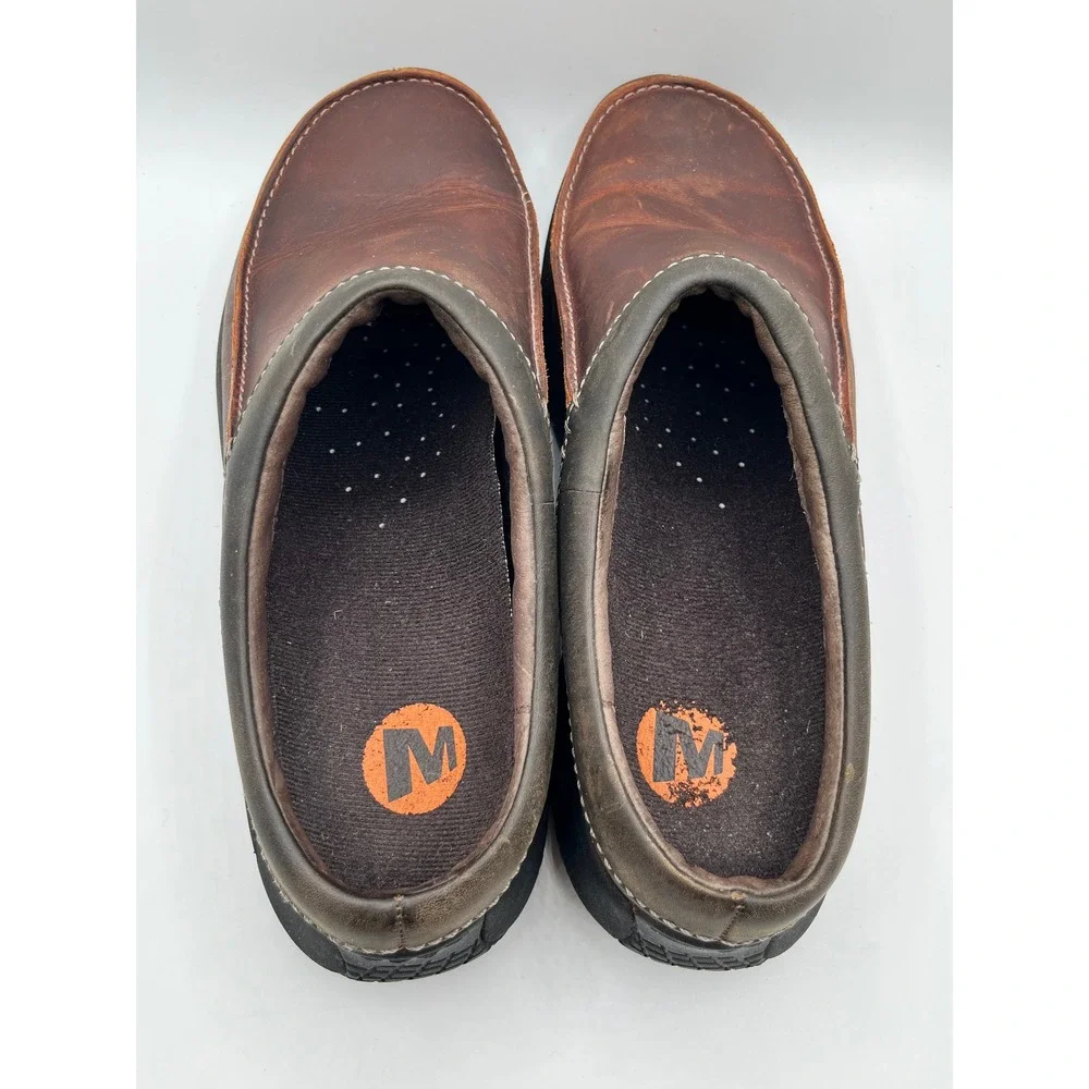 Merrell Encore Slide Rust Brown Leather Men Sz 11 Slip On Clogs J66067 Cushion